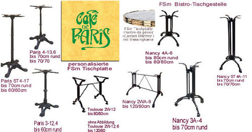 Bistrotisch mit personalisierte Platte, Ihr Logo/Design mit Gussgestell Paris oder Nancy