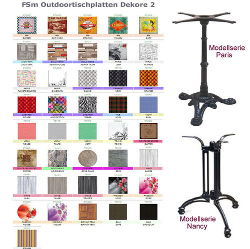 Bistro-, Cafe- Tisch EASY,  Outdoorplatten V 2,  Bistro-Tischgestell Paris oder Nancy