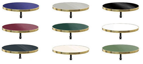 Tischplatte Polyrey mit Messingkante, Outdoor, onduliert ohne Bistro-Tischgestell